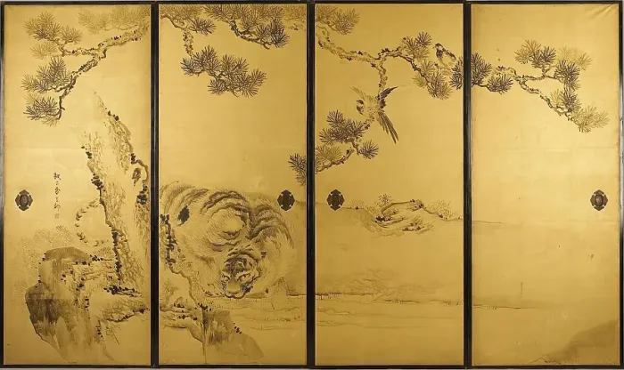 Framed Print : Fusuma: Tigers and Dragon, 1813-1838. Creator: Kishi Ganku Framed Print : Fusuma: Tigers and Dragon, 1813-1838. Creator: Kishi Ganku