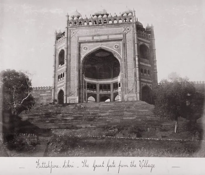 Framed Print : Futtehpore Sikri, The Great Gate from the Village, Late 1860s. Creator: Samuel Bourne Framed Print : Futtehpore Sikri, The Great Gate from the Village, Late 1860s. Creator: Samuel Bourne