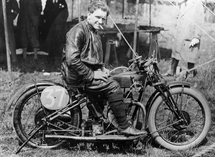 Framed Print : FW Dixon with a HRD motorbike, 1927 Framed Print : FW Dixon with a HRD motorbike, 1927