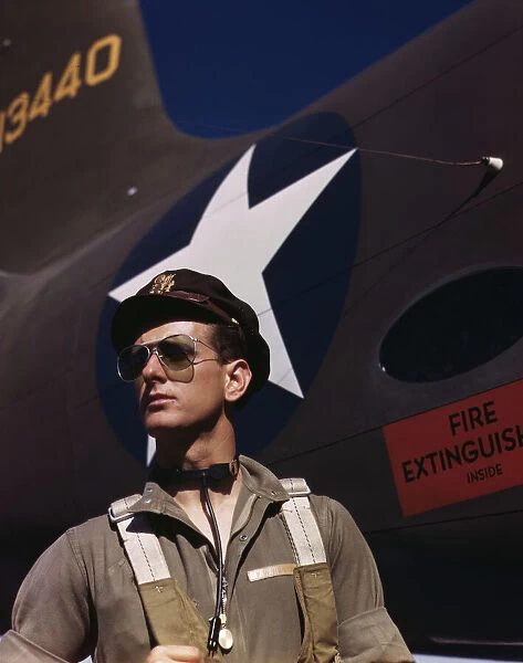 F.W. Hunter, Army test pilot, Douglas Aircraft Company plant at Long Beach, Calif. 1942. Creator: Alfred T Palmer