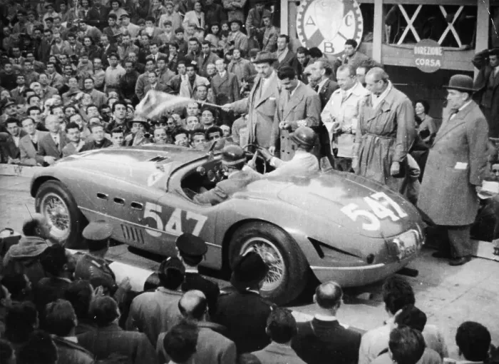 Framed Print : G Marzotto in a 4.1 Ferrari, taking part in the Mille Miglia, 1953 Framed Print : G Marzotto in a 4.1 Ferrari, taking part in the Mille Miglia, 1953