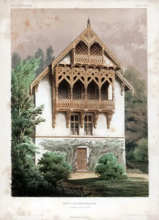 Framed Print : Gable on a residential building, Schonhausen, near Berlin, Germany, c1850. Artist: Anst von W Loeillot Framed Print : Gable on a residential building, Schonhausen, near Berlin, Germany, c1850. Artist: Anst von W Loeillot