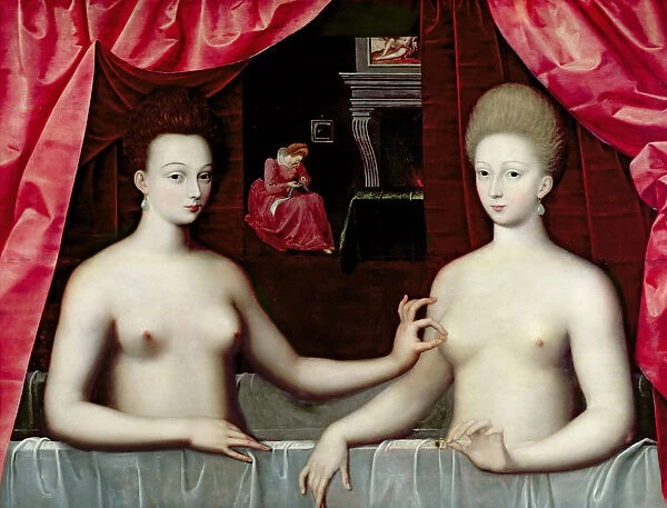 Gabrielle d Estrees and one of her sisters, duchesse de Villars. Artist: Master of the School of Fontainebleau (2nd third of 16th cen.)