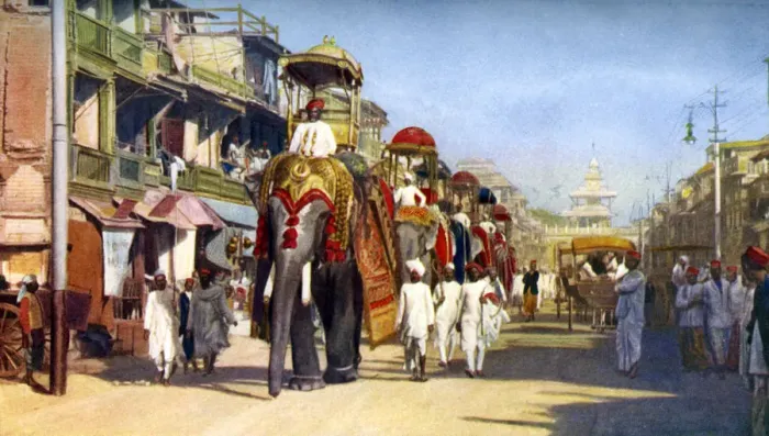 Framed Print : Gaekwars state elephants, Manipuri Bazaar, Bombay, India, c1924 Framed Print : Gaekwars state elephants, Manipuri Bazaar, Bombay, India, c1924