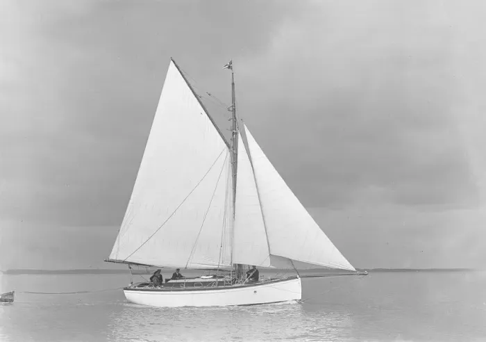 Framed Print : The gaff rig sailboat Bunty, 1921. Creators: Bedford Lemere and Company, Kirk Framed Print : The gaff rig sailboat Bunty, 1921. Creators: Bedford Lemere and Company, Kirk