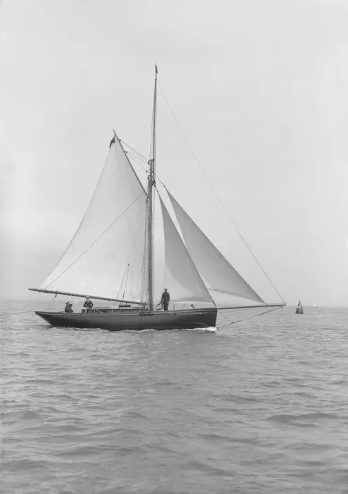 Framed Print : The gaff rigged cutter Wych under sail, 1914. Creator: Kirk & Sons of Cowes Framed Print : The gaff rigged cutter Wych under sail, 1914. Creator: Kirk & Sons of Cowes