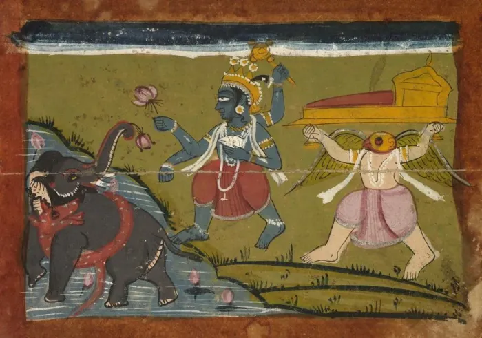 Framed Print : Gajendra Moksha: The Salvation of the King of the Elephants, 1800s. Creator: Unknown Framed Print : Gajendra Moksha: The Salvation of the King of the Elephants, 1800s. Creator: Unknown