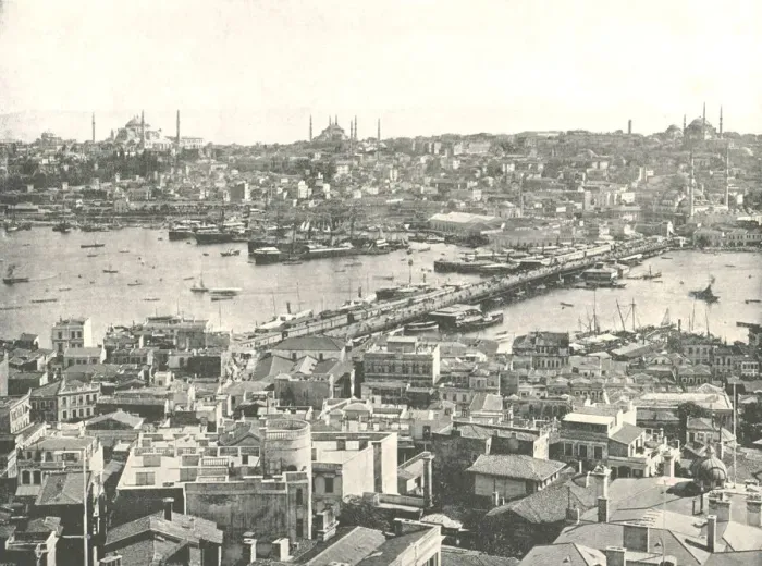 Framed Print : The Galata bridge across the Golden Horn, Constantinople, Ottoman Empire, 1895. Creator Framed Print : The Galata bridge across the Golden Horn, Constantinople, Ottoman Empire, 1895. Creator