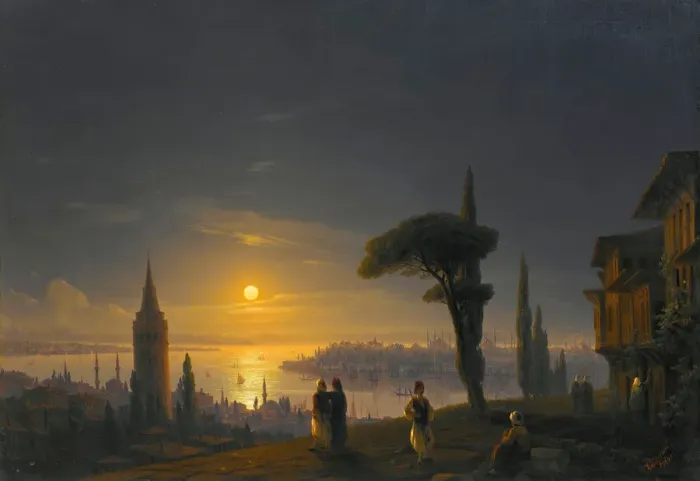 Framed Print : The Galata Tower By Moonlight, 1845. Creator: Aivazovsky Framed Print : The Galata Tower By Moonlight, 1845. Creator: Aivazovsky