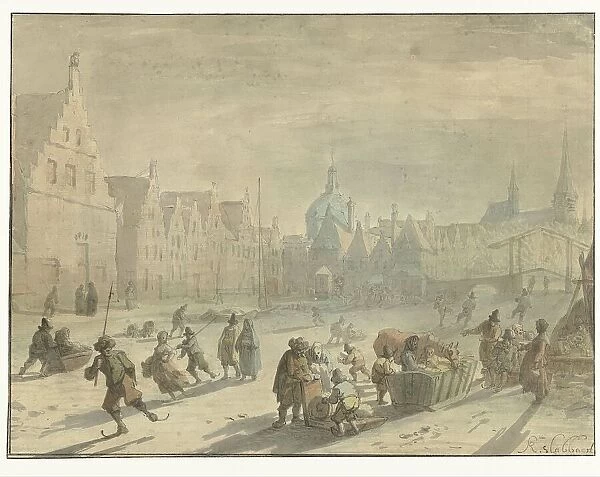 Galgewater in Leiden with ice entertainment, 1639-1654. Creator: Karel Slabbaert