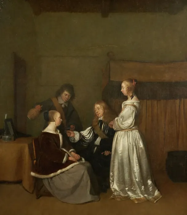 Framed Print : Gallant Conversation, between 1652 and 1654. Creator: Gerard ter Borch