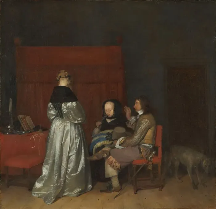 Framed Print : Gallant Conversation, Known as The Paternal Admonition, c.1654. Creator: Gerard Terborch II
