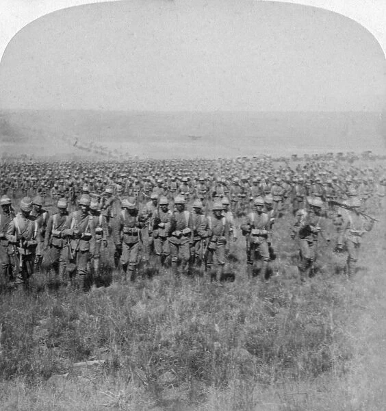 The gallant Guards Brigade marching on Brandfort, Boer War, South Africa, 1901. Artist: Underwood & Underwood