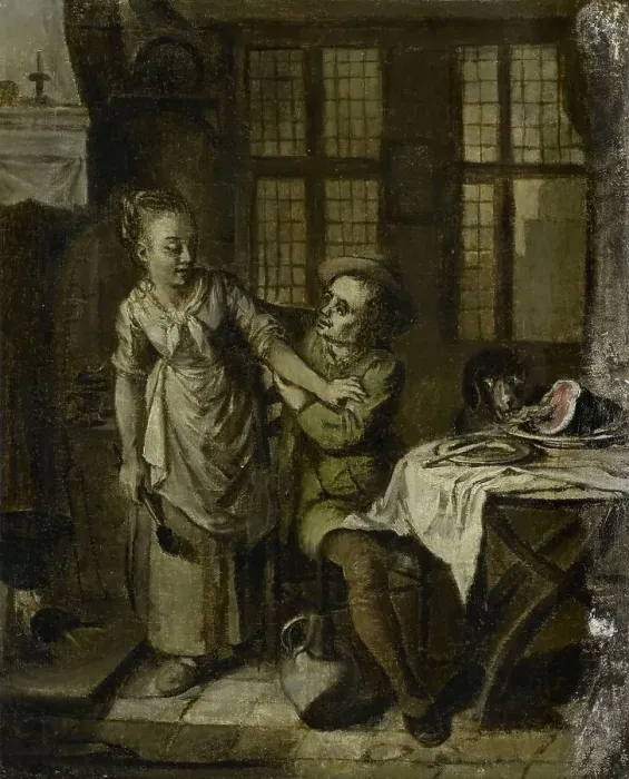 Framed Print : Gallant Scene in a Kitchen Interior, 1780-1798. Creator: Willem Joseph Laquy Framed Print : Gallant Scene in a Kitchen Interior, 1780-1798. Creator: Willem Joseph Laquy
