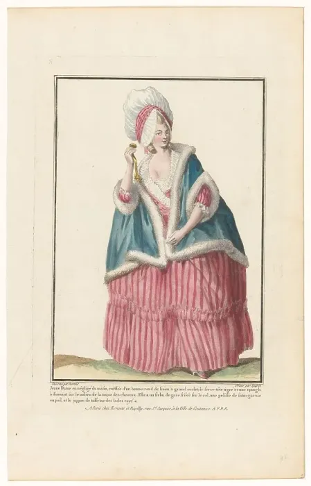 Framed Print : Gallery of French Fashions and Costumes, 1779, R. 98: Young lady in a morning neg (...), 1779. Creator: Nicolas Dupin Framed Print : Gallery of French Fashions and Costumes, 1779, R. 98: Young lady in a morning neg (...), 1779. Creator: Nicolas Dupin