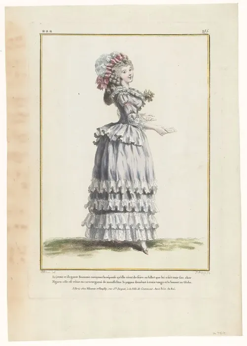 Framed Print : Gallery of French Fashions and Costumes, 1785, aaa. 285: The beautiful and elegant Suzan (...), 1785 Creator: Pierre-Charles Baquoy Framed Print : Gallery of French Fashions and Costumes, 1785, aaa. 285: The beautiful and elegant Suzan (...), 1785 Creator: Pierre-Charles Baquoy