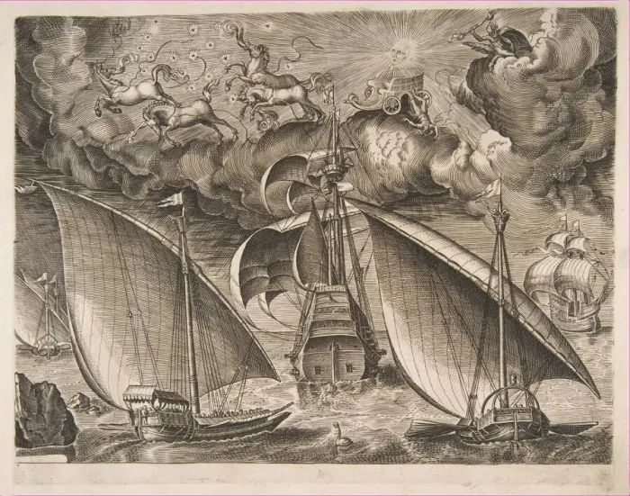 Framed Print : Two Galleys Sailing Behind an Armed Three-Master with Phaeton and Jupiter in the Sky, f Framed Print : Two Galleys Sailing Behind an Armed Three-Master with Phaeton and Jupiter in the Sky, f