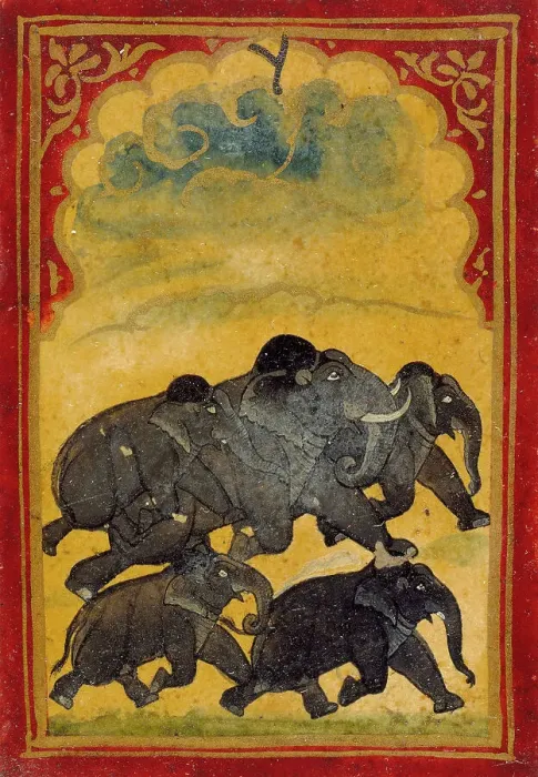 Framed Print : Five Galloping Elephants, Number Six of the Gajpati (Lord of Elephants)... 19th century. Creator: Unknown Framed Print : Five Galloping Elephants, Number Six of the Gajpati (Lord of Elephants)... 19th century. Creator: Unknown