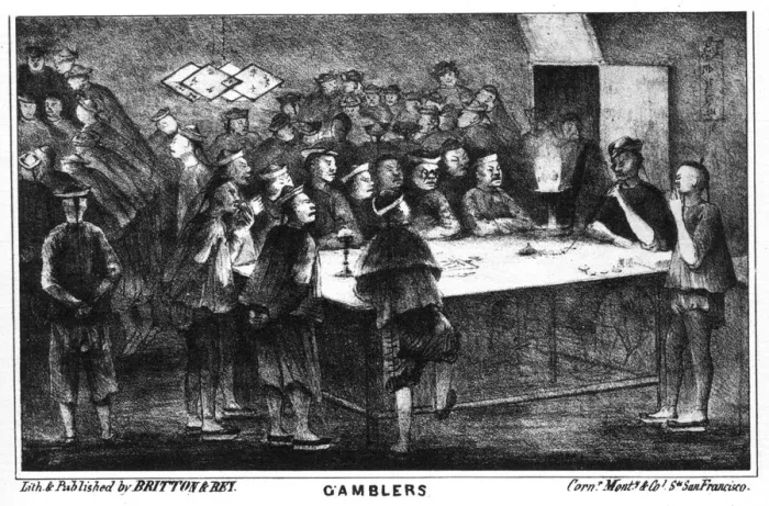 Framed Print : Gambling during the Californian gold rush, 19th century (1937). Artist: Britton & Rey Framed Print : Gambling during the Californian gold rush, 19th century (1937). Artist: Britton & Rey