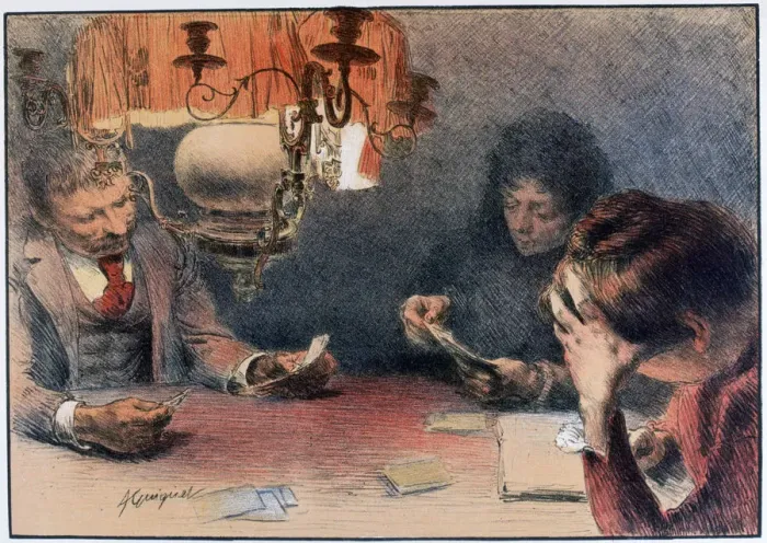 Framed Print : A Game of Cards, c1899. Artist: Francois Joseph Guiguet Framed Print : A Game of Cards, c1899. Artist: Francois Joseph Guiguet
