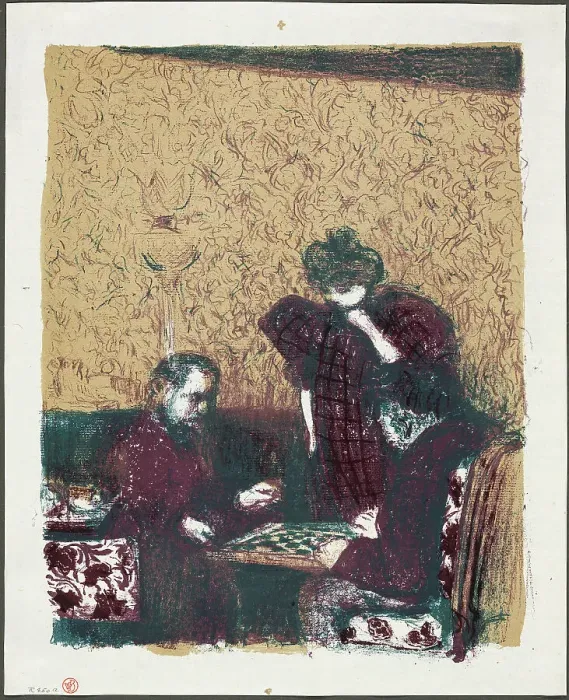 Framed Print : The Game of Checkers, plate one from Landscapes and Interiors, 1899. Creator: Edouard Vuillard Framed Print : The Game of Checkers, plate one from Landscapes and Interiors, 1899. Creator: Edouard Vuillard