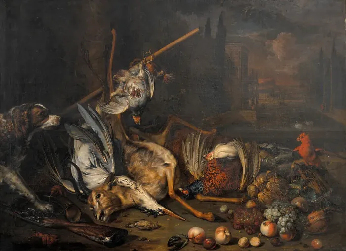 Framed Print : Game and Fruit, 1690-1721. Creator: Dirk Valkenburg Framed Print : Game and Fruit, 1690-1721. Creator: Dirk Valkenburg