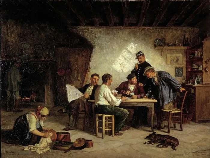 Framed Print : A Game of Piquet, 1869. Creator: Adolf von Becker Framed Print : A Game of Piquet, 1869. Creator: Adolf von Becker