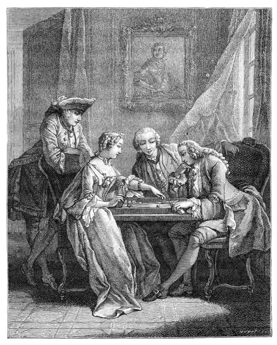 Framed Print : The Game Of Trictrac, (1885). Artist: Eisen Framed Print : The Game Of Trictrac, (1885). Artist: Eisen