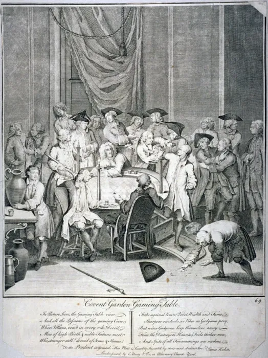 Framed Print : Gaming table scene in Covent Garden, Westminster, London, 1746. Artist: James Hulett Framed Print : Gaming table scene in Covent Garden, Westminster, London, 1746. Artist: James Hulett