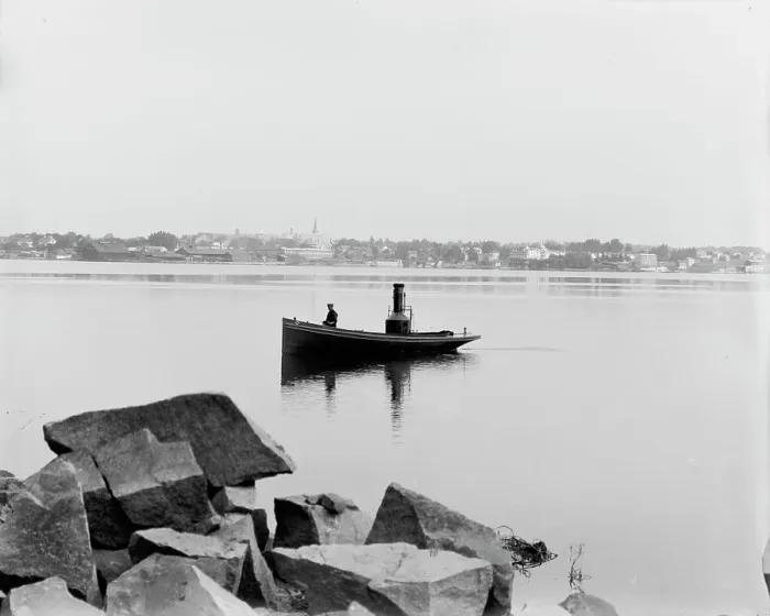 Framed Print : Gananoque from Quarry Island, Thousand Islands, (1901?). Creator: Unknown Framed Print : Gananoque from Quarry Island, Thousand Islands, (1901?). Creator: Unknown