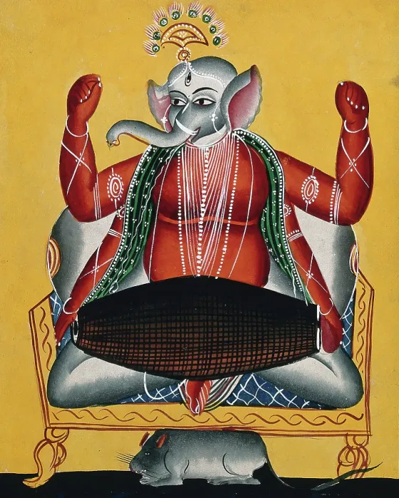 Framed Print : Ganesh playing the dhola (double drum), c1890. Creator: Unknown Framed Print : Ganesh playing the dhola (double drum), c1890. Creator: Unknown