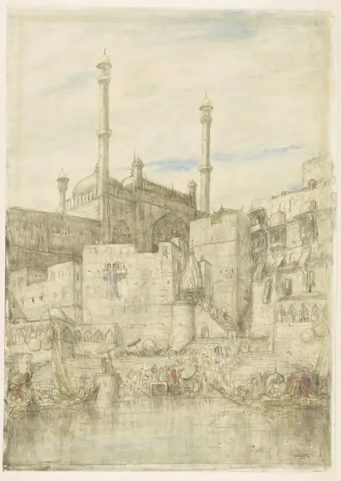 Framed Print : On the Ganges at Benares, c.1877-c.1932. Creator: Marius Bauer Framed Print : On the Ganges at Benares, c.1877-c.1932. Creator: Marius Bauer
