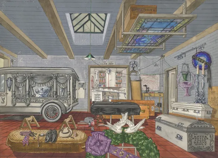 Framed Print : Garage of Funeral Parlor, 1917, 1935 / 1942. Creator: Perkins Harnly Framed Print : Garage of Funeral Parlor, 1917, 1935 / 1942. Creator: Perkins Harnly