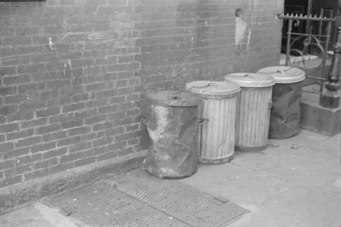 Framed Print : Garbage cans, 61st Street between 1st and 3rd Avenues, New York, 1938. Creator: Walker Evans Framed Print : Garbage cans, 61st Street between 1st and 3rd Avenues, New York, 1938. Creator: Walker Evans