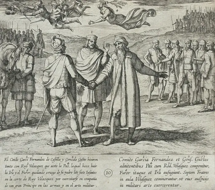 Framed Print : Garci Fernandez and Gonzalo Gustos, Father of the Infantes, Persuade Ruy Velazquez to Make... 1612. Creator: Antonio Tempesta Framed Print : Garci Fernandez and Gonzalo Gustos, Father of the Infantes, Persuade Ruy Velazquez to Make... 1612. Creator: Antonio Tempesta