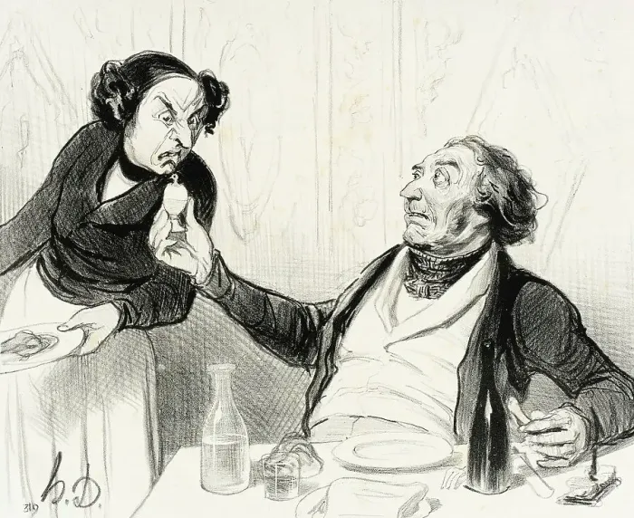 Framed Print : Garçon, qu'est-ce que c'est que ça?... 1841. Creator: Honore Daumier Framed Print : Garçon, qu'est-ce que c'est que ça?... 1841. Creator: Honore Daumier