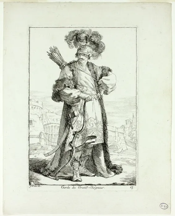 Framed Print : Garde du Grand Seigneur, plate thirteen from Caravanne du Sultan à la Mecque, 1748. Creator: Joseph-Marie Vien the Elder Framed Print : Garde du Grand Seigneur, plate thirteen from Caravanne du Sultan à la Mecque, 1748. Creator: Joseph-Marie Vien the Elder