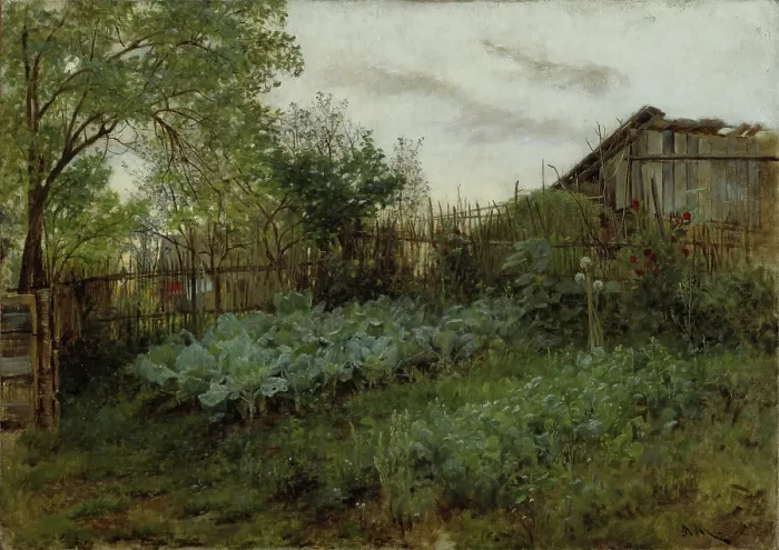Framed Print : The Back Garden, between 1850 and 1860. Creator: Adolph Menzel Framed Print : The Back Garden, between 1850 and 1860. Creator: Adolph Menzel