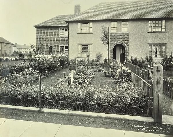 Front garden of 61 Barnes Avenue, on the Castelnau Estate, Barnes, London, 1930