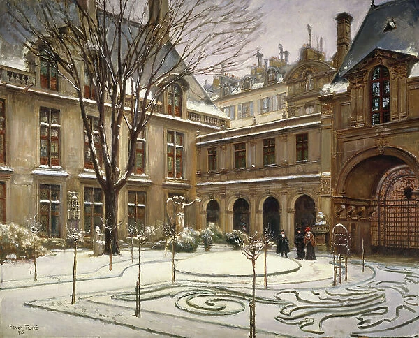 The garden of the Carnavalet museum; snow effect, 1905. Creator: Henry Tenre