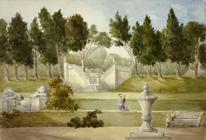 Framed Print : Garden at Clifton Hall, July 1845. Creator: Elizabeth Murray Framed Print : Garden at Clifton Hall, July 1845. Creator: Elizabeth Murray