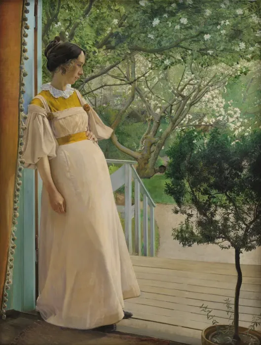 Framed Print : In the garden door. The artists wife, 1897. Creator: Ring, Laurits Andersen (1854-1933) Framed Print : In the garden door. The artists wife, 1897. Creator: Ring, Laurits Andersen (1854-1933)