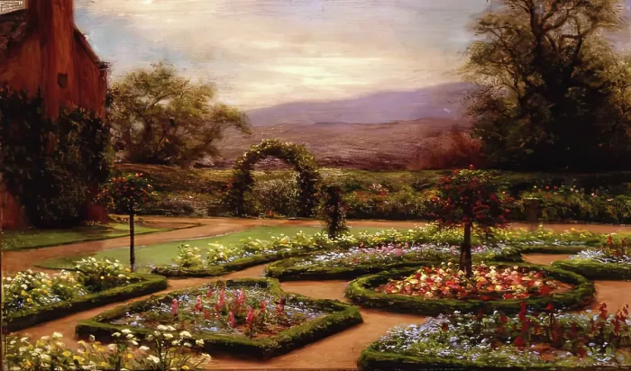 Framed Print : The Garden at Finzean, c 1920s. Creator: Joseph Farquharson Framed Print : The Garden at Finzean, c 1920s. Creator: Joseph Farquharson