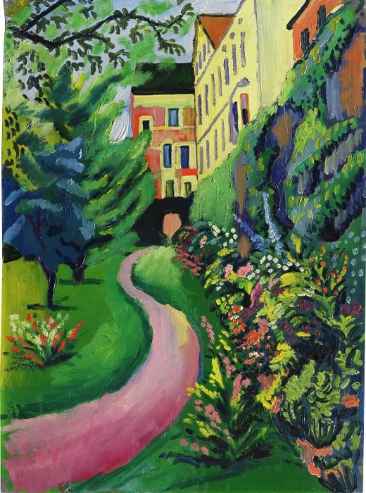 Framed Print : Our garden with flowering borders, 1912. Creator: Macke, August (1887-1914) Framed Print : Our garden with flowering borders, 1912. Creator: Macke, August (1887-1914)