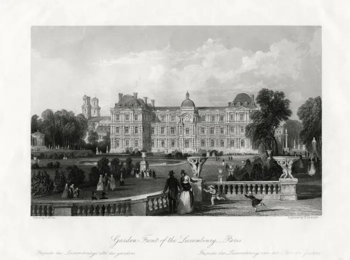 Framed Print : Garden-Front of the Luxembourg, Paris, France, 1875. Artist: E Radclyffe Framed Print : Garden-Front of the Luxembourg, Paris, France, 1875. Artist: E Radclyffe