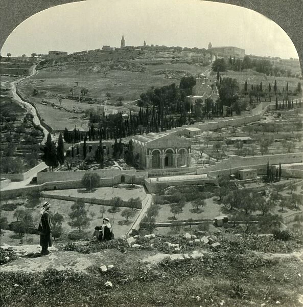 Garden of Gethsemane and Mount of Olives from the Golden Gate, Jerusalem, Palestine, c1930s