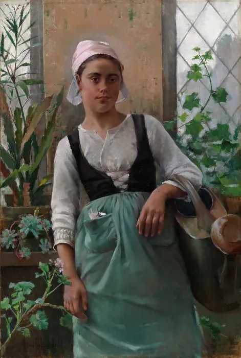 Framed Print : The Garden Girl, 1885. Creator: Amelie Lundahl Framed Print : The Garden Girl, 1885. Creator: Amelie Lundahl