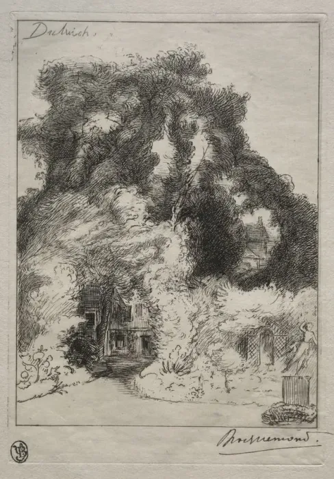 Framed Print : The Garden of the Inn at Dulwich, c. 1870. Creator: Felix Bracquemond (French, 1833-1914) Framed Print : The Garden of the Inn at Dulwich, c. 1870. Creator: Felix Bracquemond (French, 1833-1914)