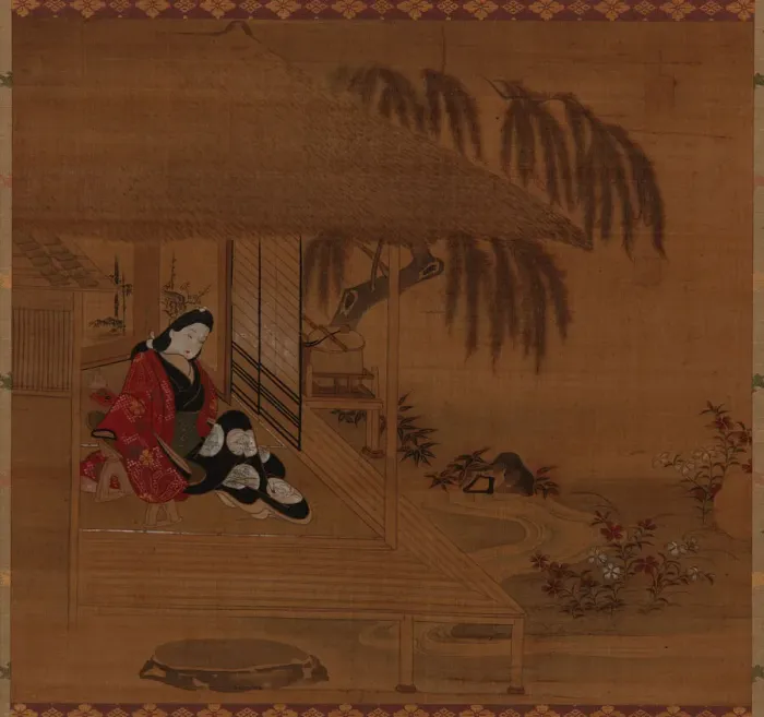 Framed Print : Garden; interior and seated girl, Edo period, 1615-1868. Creator: Furuyama Moroshige Framed Print : Garden; interior and seated girl, Edo period, 1615-1868. Creator: Furuyama Moroshige