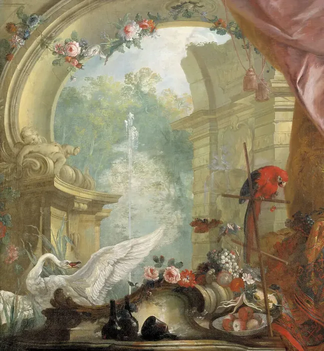 Framed Print : Garden landscape with exotic birds. Creator: Johan Pasch Framed Print : Garden landscape with exotic birds. Creator: Johan Pasch
